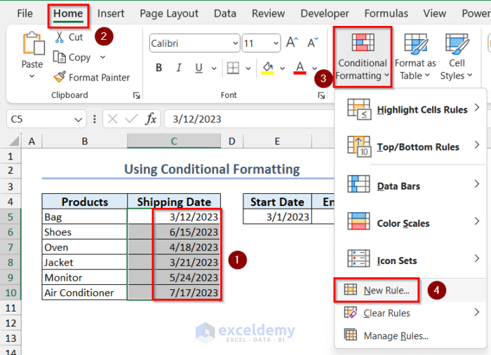 using conditional formatting to Highlight Values in Date Range in Excel