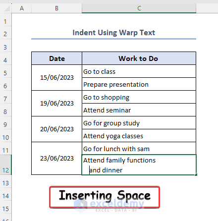 Add space to indent the line