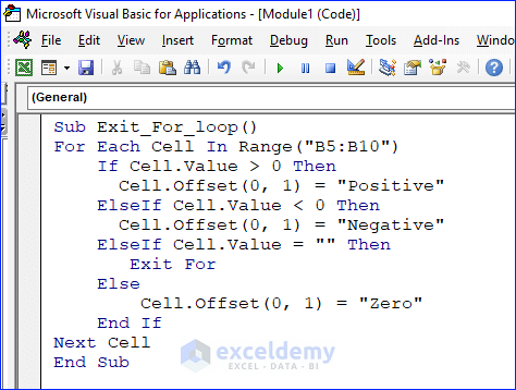 Exit a For Loop by Exit For Command