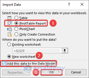 Selection of PivotTable Report to import data as report