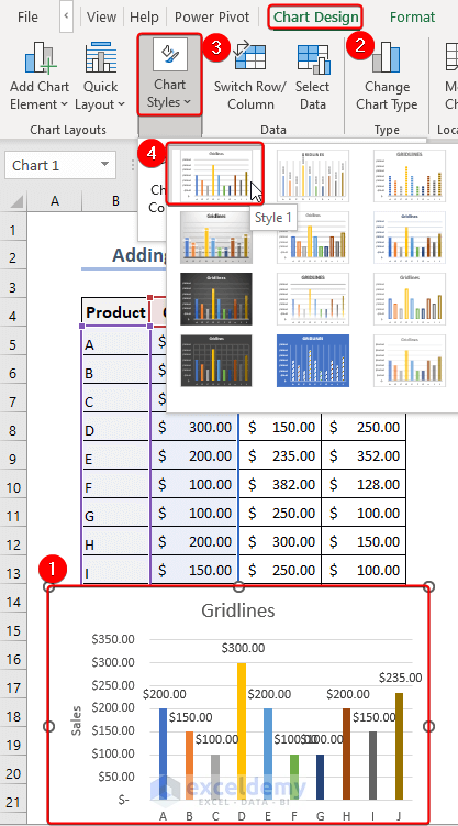 Using Style 1 from Chart Style in Excel