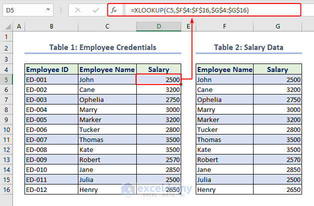 Using XLOOKUP Function to Combine Two Tables