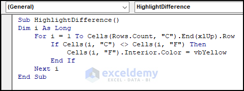 14- VBA code to compare two tables and highlight differences