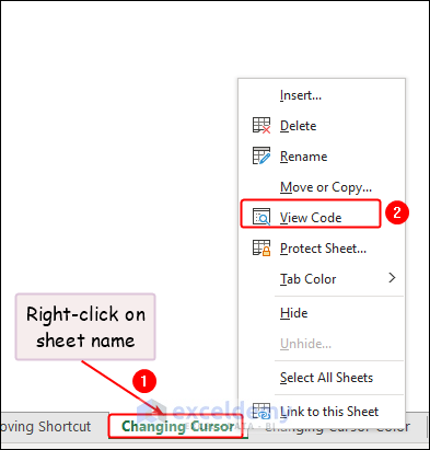 right click on sheet name