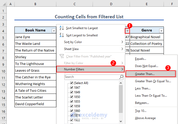 Create custom filter to count cells