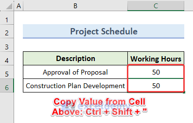 Keyboard Shortcut to Copy Value from Cell Above