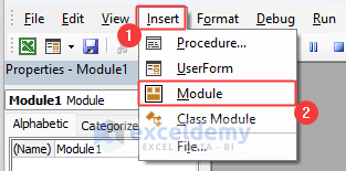 Clicking on Module from Insert Tab