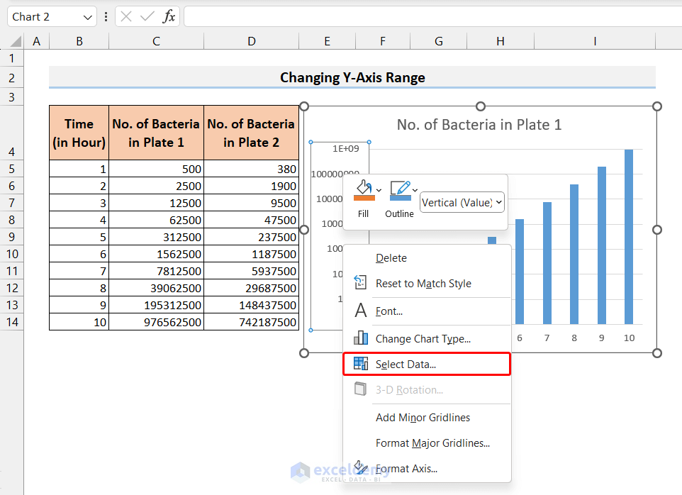 Selecting Select Data Option From the Context Menu