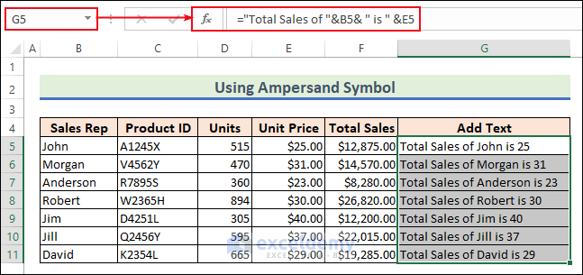 15-Using Ampersand symbol to add text to cell value