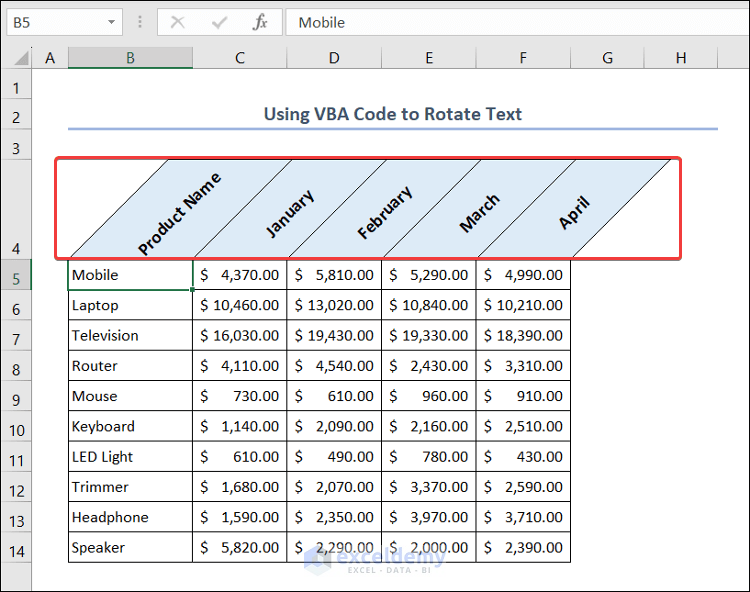 Using VBA Code to Rotate Text