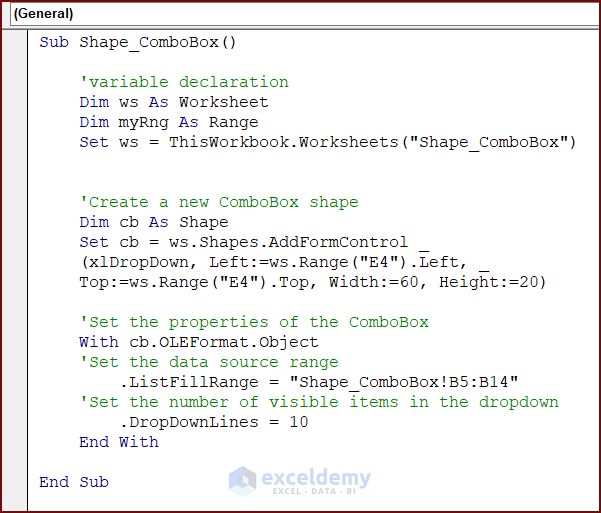 VBA Code to Create a Shape ComboBox