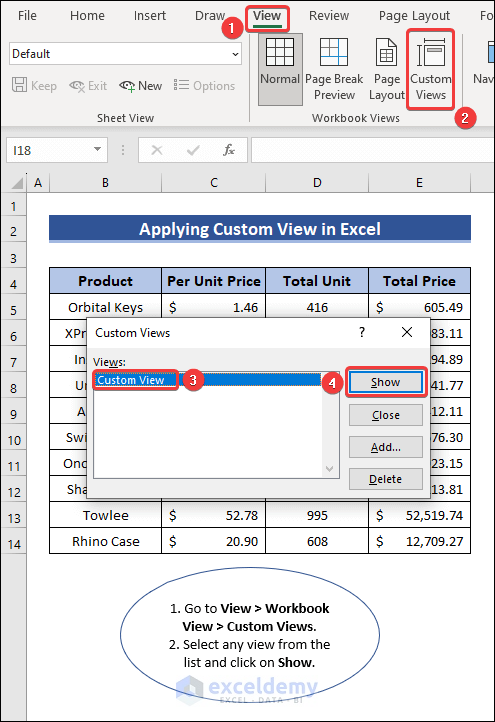 Apply Custom View in Excel