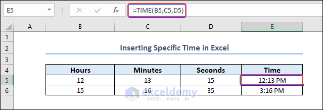 Insert Specific Time in Excel