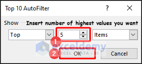Inserting number of highest values