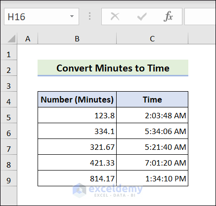 Output of converting minutes to time