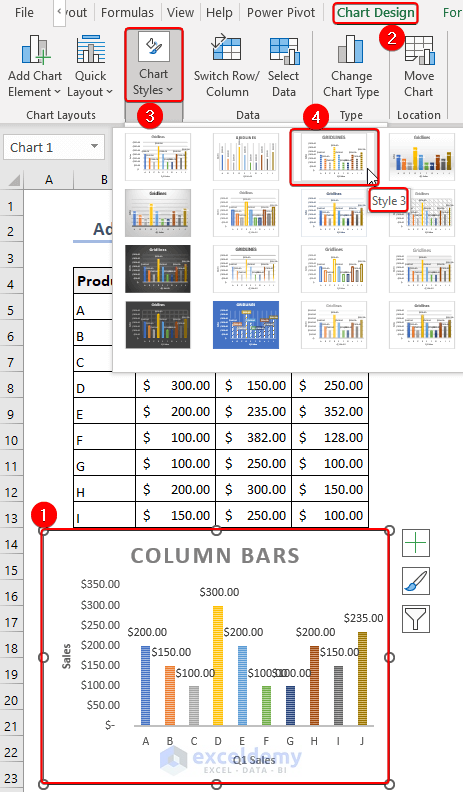 Using Style 3 from Chart Style in Excel