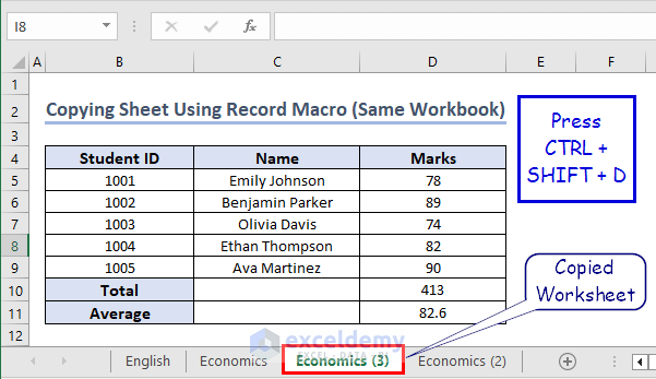 Worksheet Copied Using Record Macro (Same Workbook)