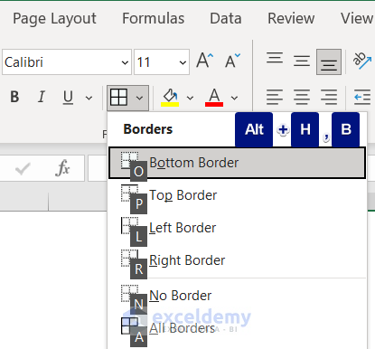 Keyboard Shortcut to Open List of Border Styles from Ribbon