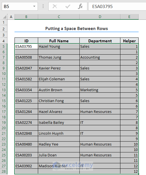 Adding Space Between Rows in Excel