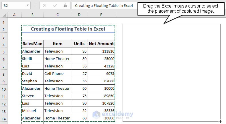 Dragging the Excel mouse cursor
