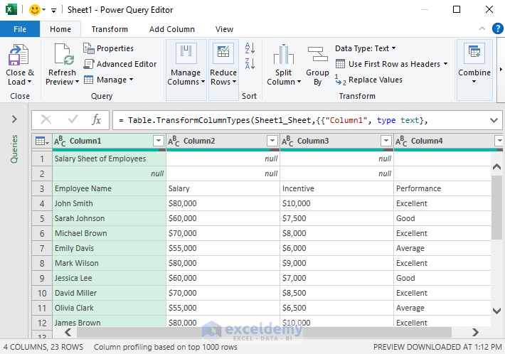 Final result power query to overcome row limit in Excel