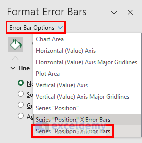 Going to Series “position” y error bars menu