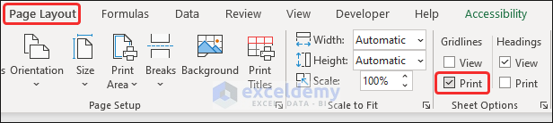 Print gridlines in Excel