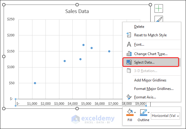 Select Data option