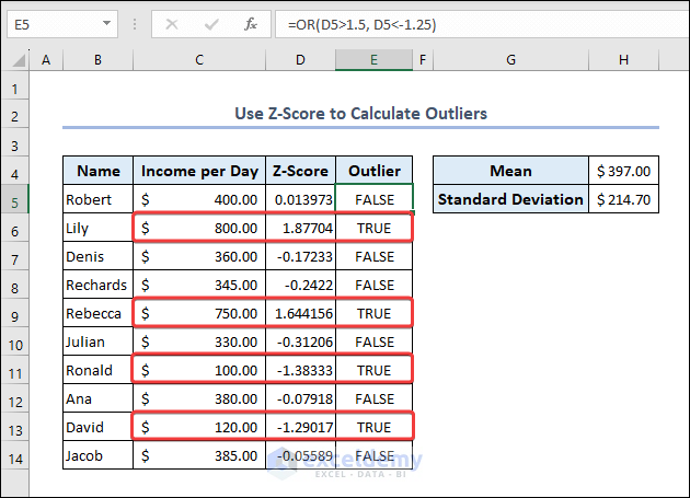Use Z-Score to Calculate Outliers