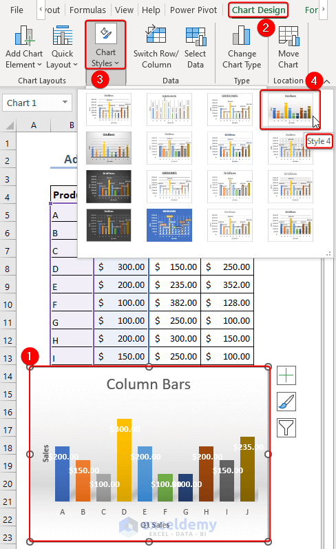 Using Style 4 from Chart Style in Excel