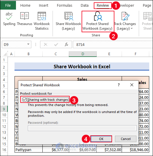 Using the Protect Shared Workbook option
