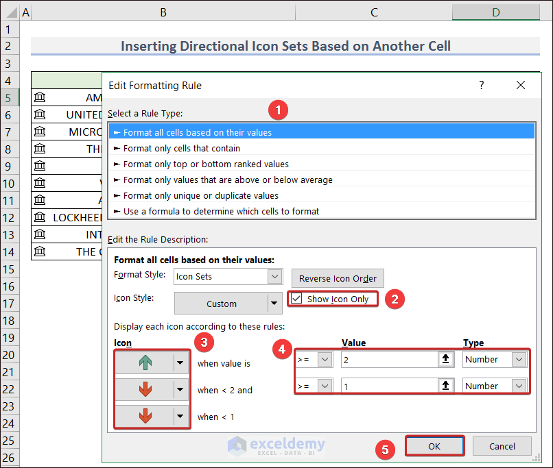 Inserting Directional Icon Sets