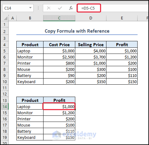 Paste formula with same reference