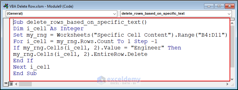 VBA Code to delete rows based on specific text