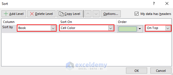 select appropriate inputs to sort by color