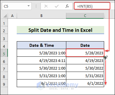Split Date in Excel