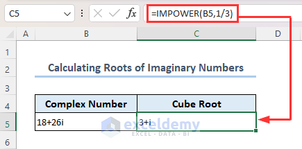 Using IMPOWER function to calculate cube root of complex number in Excel