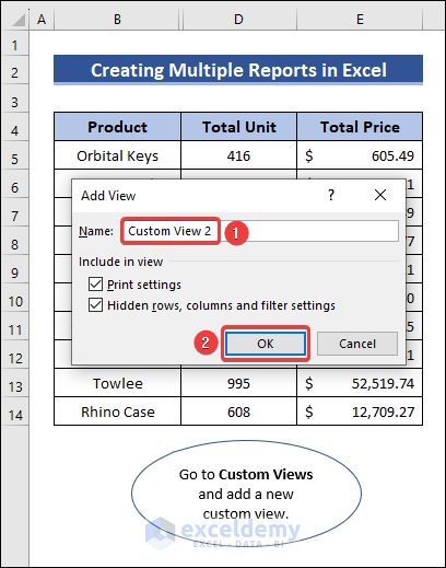 Rename Custom View in Excel