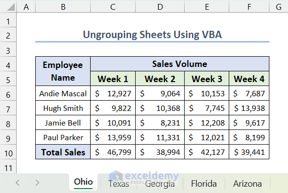 Ungrouped sheets after executing VBA macro