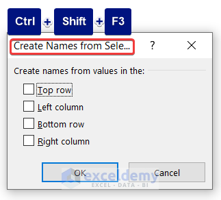 Keyboard Shortcut to Create Name from Values in Row(s)/Column(s)