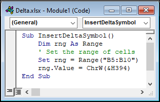 VBA code for using DELTA Symbol