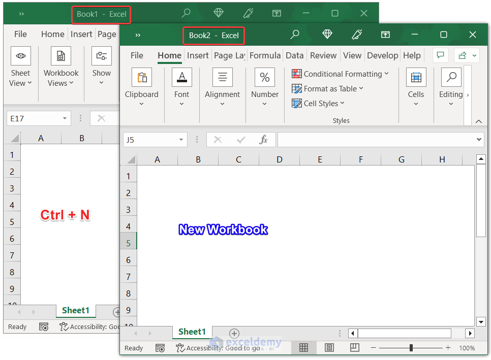 Keyboard Shortcut to Create New Workbook in Windows