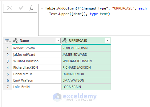 Outcome of uppercase in power query