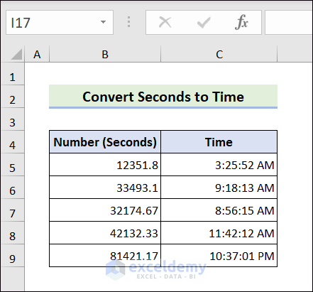 Output of converting seconds to time