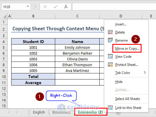 Right-Click Options for Copying Sheet (Another Workbook)