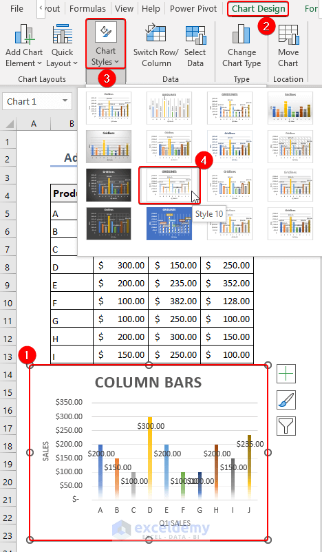 Using Style 10 from Chart Style in Excel