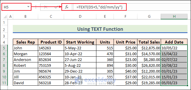 19-Using TEXT function to add date
