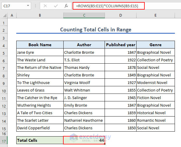 Counting total cells in range