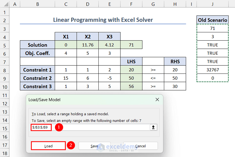 Loading Previously Saved Linear Programming Model in Excel