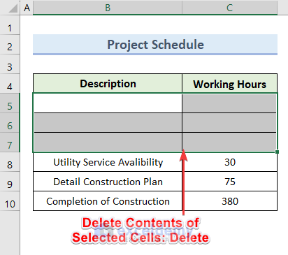Keyboard Shortcut to Delete Contents of Selected Cells